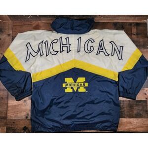 Vintage 90s Michigan Wolverines Windbreaker Jacket XL Blue Yellow Big Spell Out